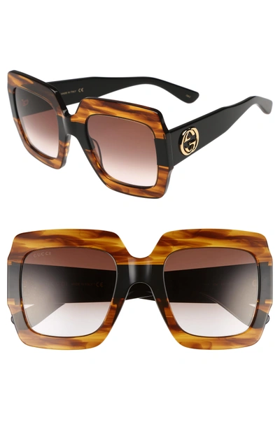 Gucci Oversized Square Web Gg Sunglasses In Brown Pattern | ModeSens
