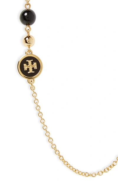 Shop Tory Burch Rosary Station Necklace In Black / Tory Gold