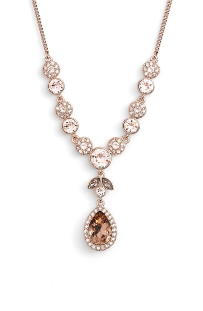 Shop Givenchy Crystal Y-necklace In Rose Gold/ Silk