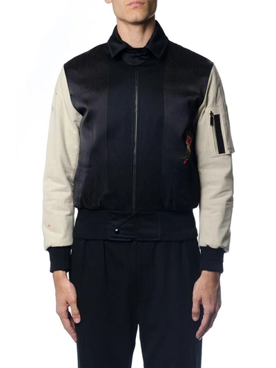 Shop Saint Laurent Embroidered Bomber Jacket In Black Military Cotton