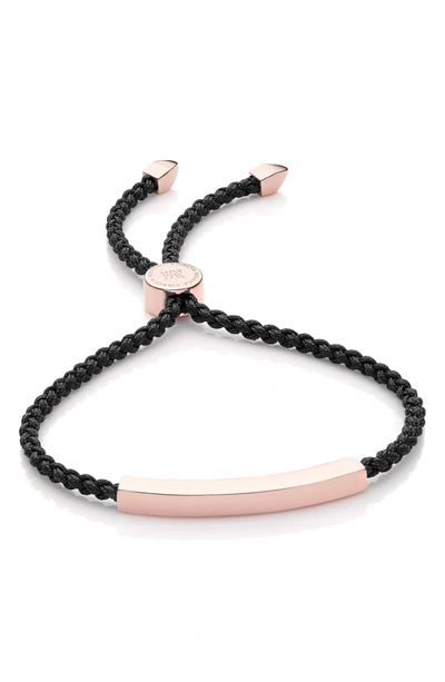 Shop Monica Vinader Linear Bar Friendship Bracelet In Rose Gold/ Black
