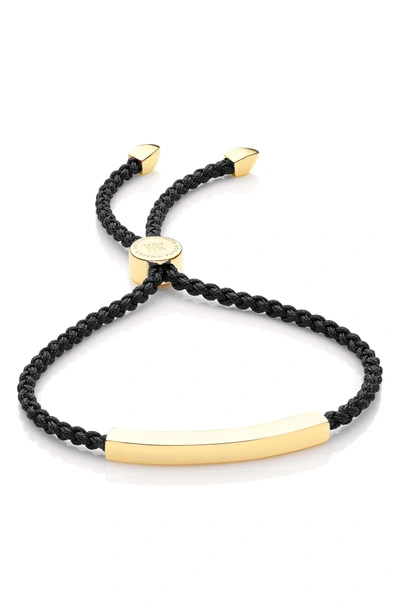 Shop Monica Vinader Linear Bar Friendship Bracelet In Rose Gold/ Black
