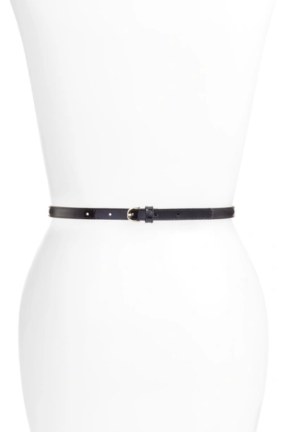 Shop Kate Spade Bow Skinny Patent Leather Belt In Black