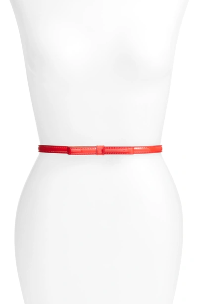 Shop Kate Spade Bow Skinny Patent Leather Belt In Picnic Red