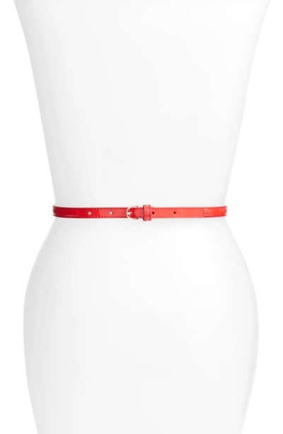 Shop Kate Spade Bow Skinny Patent Leather Belt In Picnic Red