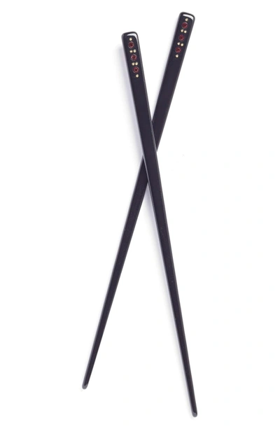 Shop France Luxe L. Erickson Swarovski Crystal Hair Sticks In Black W/ Rubis