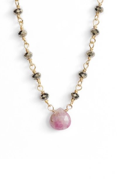 Shop Ela Rae Beaded Collar Necklace In Pyrite/ Ruby