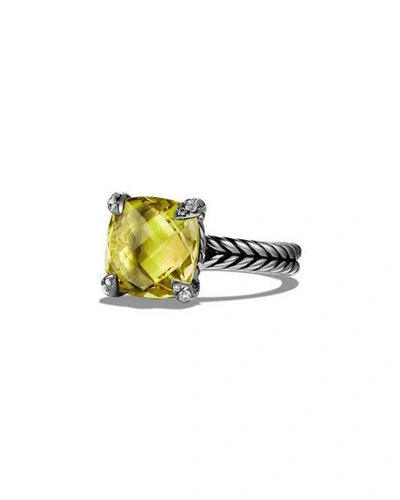 Shop David Yurman 11mm Chatelaine Ring W/diamond Prongs In Lemon Citrine