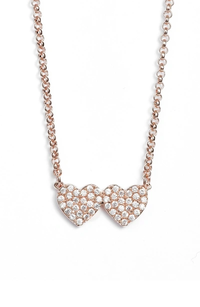 Shop Kate Spade Yours Truly Pave Heart Necklace In Rose Gold