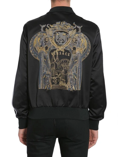 Shop Versace Back Embroidered Bomber Jacket In Nero