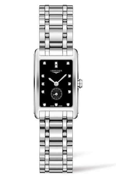 Shop Longines Dolcevita Diamond Bracelet Watch, 20.5mm X 32mm In Silver/ Black/ Silver