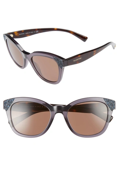 Shop Valentino 52mm Cat Eye Sunglasses In Transparent Grey/ Blue Crystal