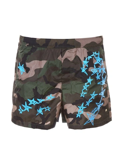 Shop Valentino Swim Shorts With Pouch In Camou Army Roy Al Bluverde