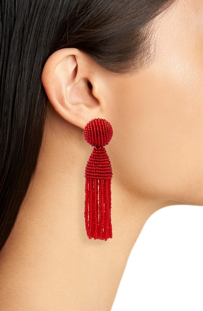 Shop Oscar De La Renta 'classic Short' Tassel Drop Clip Earrings In Cuprite