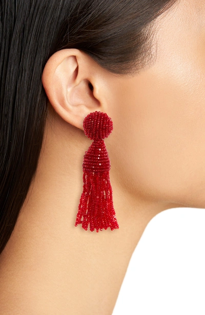 Shop Oscar De La Renta 'classic Short' Tassel Drop Clip Earrings In Scarlet