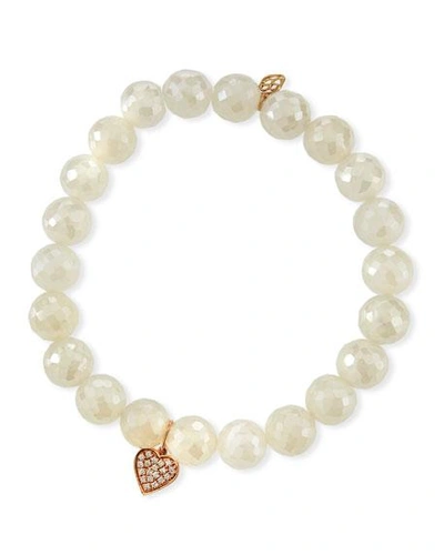 Shop Sydney Evan Diamond Heart & Pearly Chalcedony Bracelet In White