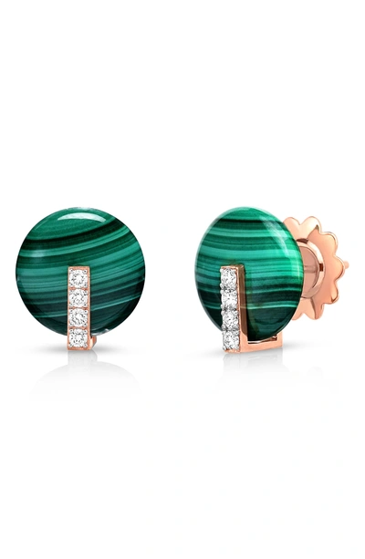 Shop Roberto Coin Mini Jade & Diamond Earrings In Rose Gold