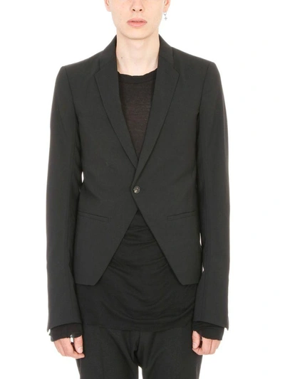 Shop Rick Owens Black Wool Open Front Blazer