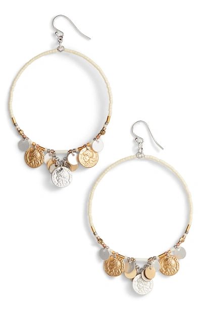 Shop Chan Luu Coin Hoop Earrings In White Mix