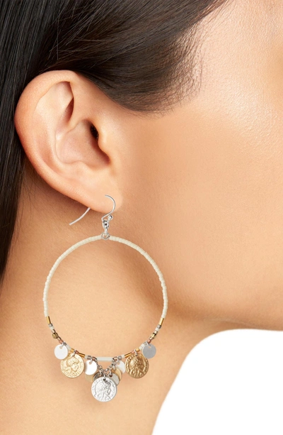 Shop Chan Luu Coin Hoop Earrings In White Mix