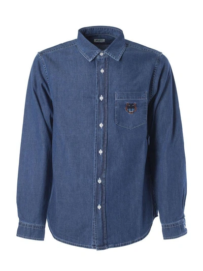 Shop Kenzo Tiger Embroidered Shirt In Bleu Marine
