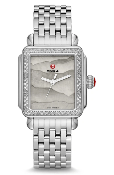 Shop Michele Deco Diamond Watch Head, 33mm X 3mm In Silver/ Grey