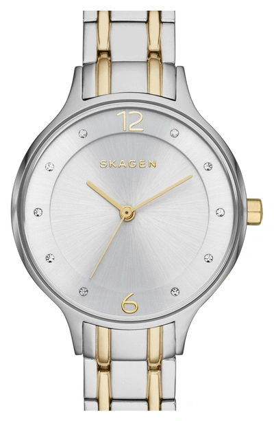 Shop Skagen 'anita' Crystal Index Bracelet Watch, 30mm In Silver/ Gold