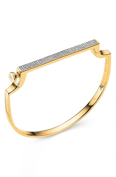 Shop Monica Vinader Engravable Signature Thin Bangle In Gold/ Diamond