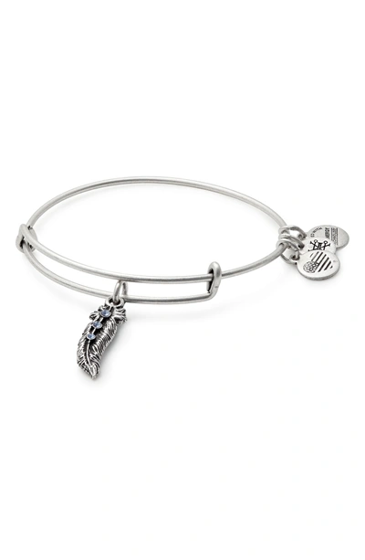Shop Alex And Ani Feather Adjustable Wire Bangle In Russian Silver