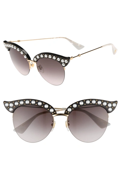 Shop Gucci 53mm Embellished Cat Eye Sunglasses - Black
