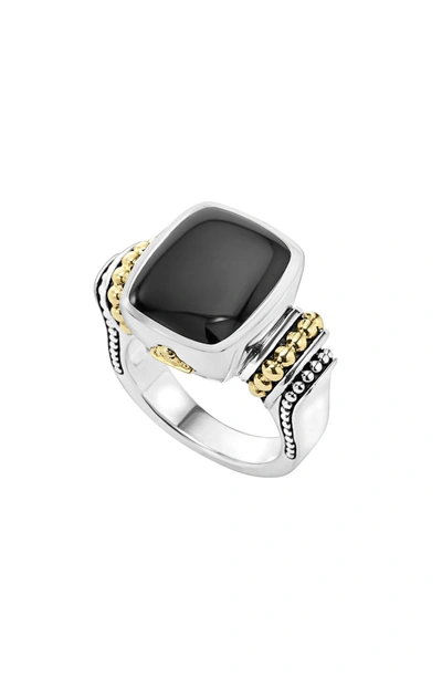 Lagos 18k Gold And Sterling Silver Medium Onyx Ring In Black Onyx
