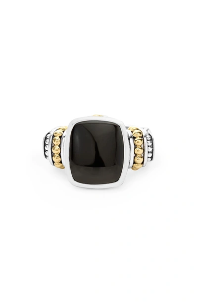Lagos 18k Gold And Sterling Silver Medium Onyx Ring In Black Onyx
