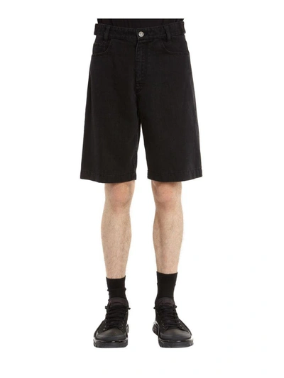 Shop Raf Simons Cotton Denim Shorts In Nero