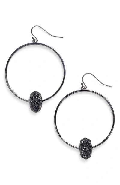 Shop Kendra Scott Elora Frontal Hoop Earrings In Black Drusy/ Gunmetal