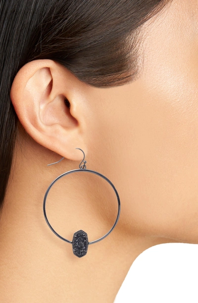 Shop Kendra Scott Elora Frontal Hoop Earrings In Black Drusy/ Gunmetal