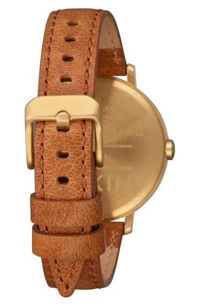 Shop Nixon The Arrow Leather Strap Watch, 38mm In Saddle/ White/ Gold