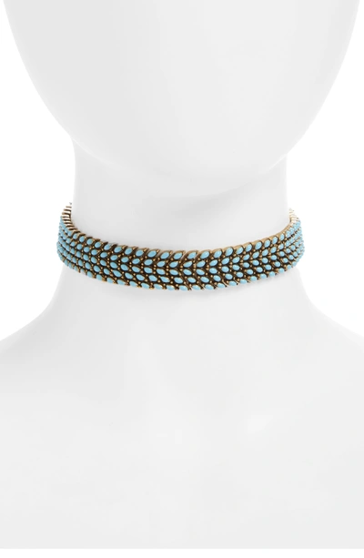 Shop Valentino Choker Necklace In Antique Gold/ Turquoise