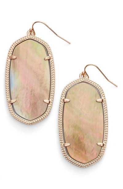 Shop Kendra Scott Danielle - Large Oval Statement Earrings In Brown Mop/ Rose Gold