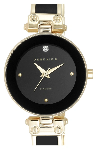 Shop Anne Klein Diamond Marker Bangle Watch, 28mm In Black/ Gold