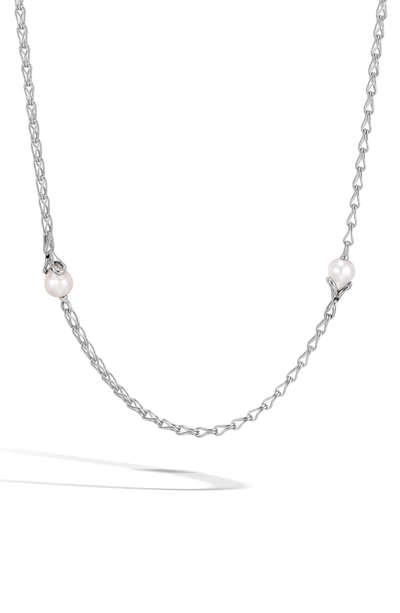 Shop John Hardy Bamboo Pearl Station Necklace In Silver/ Pearl