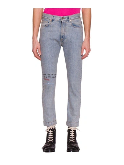 Shop Gucci Logo Cotton Denim Jeans In Blu