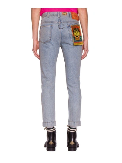 Shop Gucci Logo Cotton Denim Jeans In Blu
