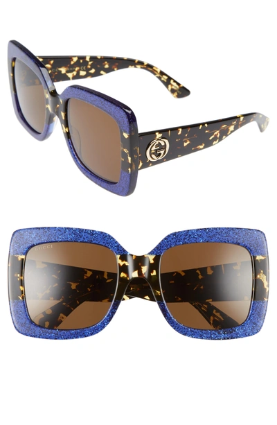 Shop Gucci 55mm Square Sunglasses - Blue Havana/ Brown