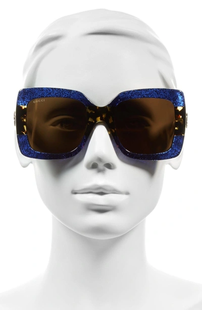 Shop Gucci 55mm Square Sunglasses - Blue Havana/ Brown