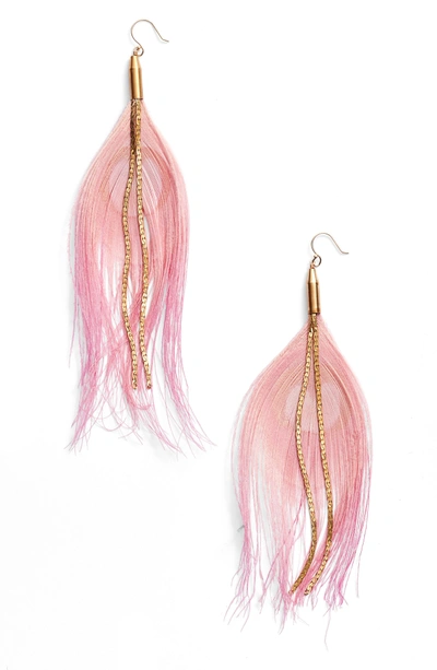 Shop Serefina Peacock Feather Earrings In Rose/ Gold