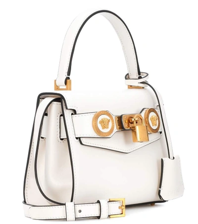 Shop Versace Small Icon Leather Tote In White