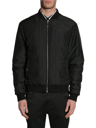 Shop Versace Baroque Jacquard Bomber Jacket In Nero