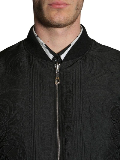 Shop Versace Baroque Jacquard Bomber Jacket In Nero