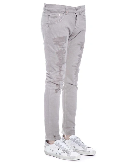 Shop Dondup Mius Destroyed Cotton Denim Jeans In Grey