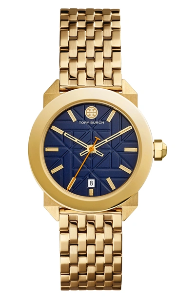Shop Tory Burch Whitney Bracelet Watch, 35mm In Gold/ Navy/ Gold